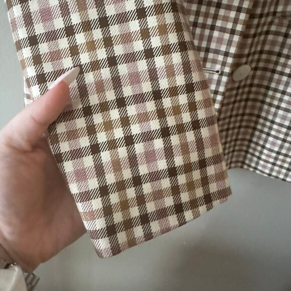 Primark Brown and Pink Gingham Plaid Double Breasted Blazer Size 6 - Picture 6 of 7